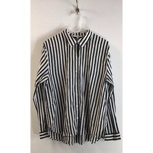 Classic Jane + Delancey White Black Stripe Gauzy Button Down Sz L 🤍